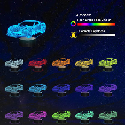 Skorter | Yuandian 3D Led Racing Car Night Light - 16 Colors, Usb & Battery, Touch Control, Gift For Men