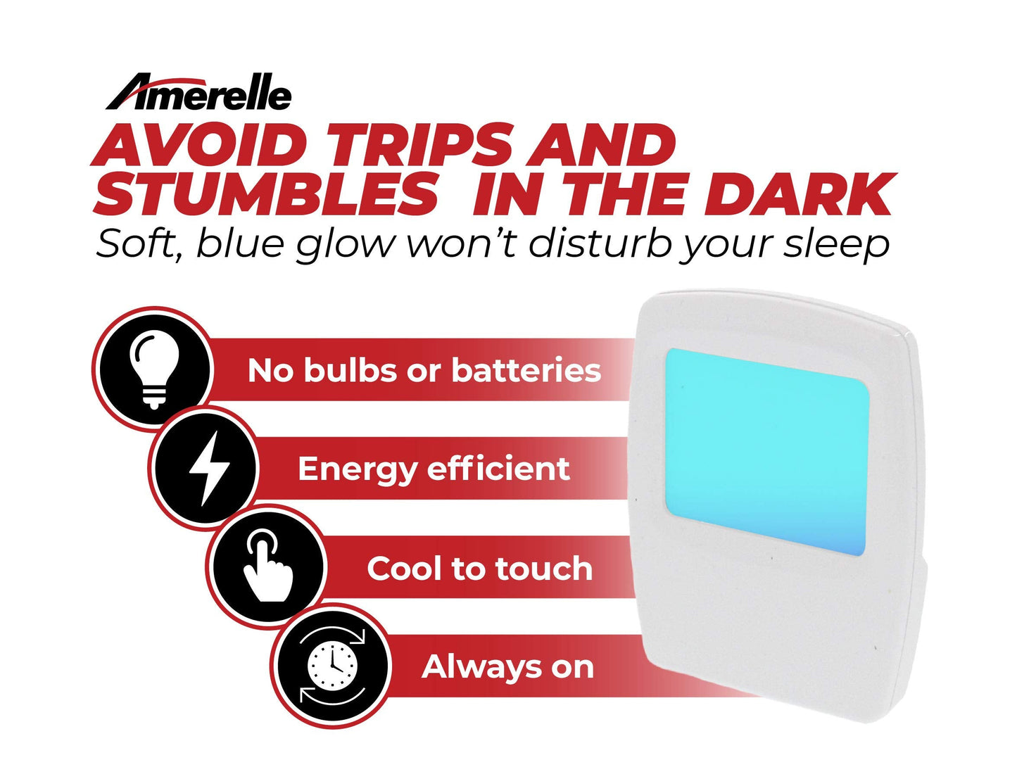 Skorter | Amerelle Always-On Blue Night Light - 4 Pack LED Plug-In Light for Bedroom, Bathroom, Children's Room