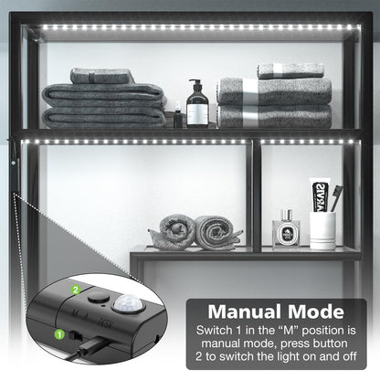 Skorter | Wobane Motion Sensor LED Strip Light 6.56 Ft, Rechargeable, Battery Powered, 6000K White, Black
