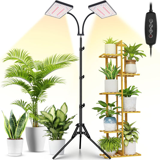 Skorter | 2024 Lbw Latest Growth Light For Indoor Plants, 428 Led Dual-Head Full Spectrum Standing Plant Light, Floor Grow Lamp With 3/6/12H Timer, 6 Brightness Levels, 3 Switch Modes, 75"&quot; Adjustable Stand