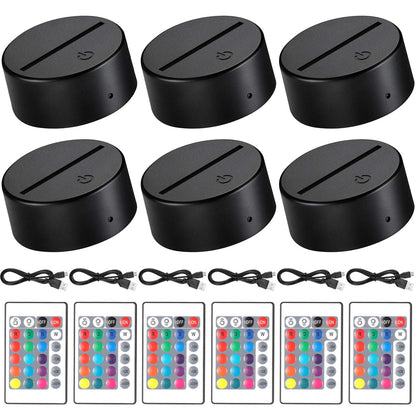 Skorter | Honoson 6-piece 3D LED Night Light Lamp Base, 16 Colors, Remote Control, Small, Black