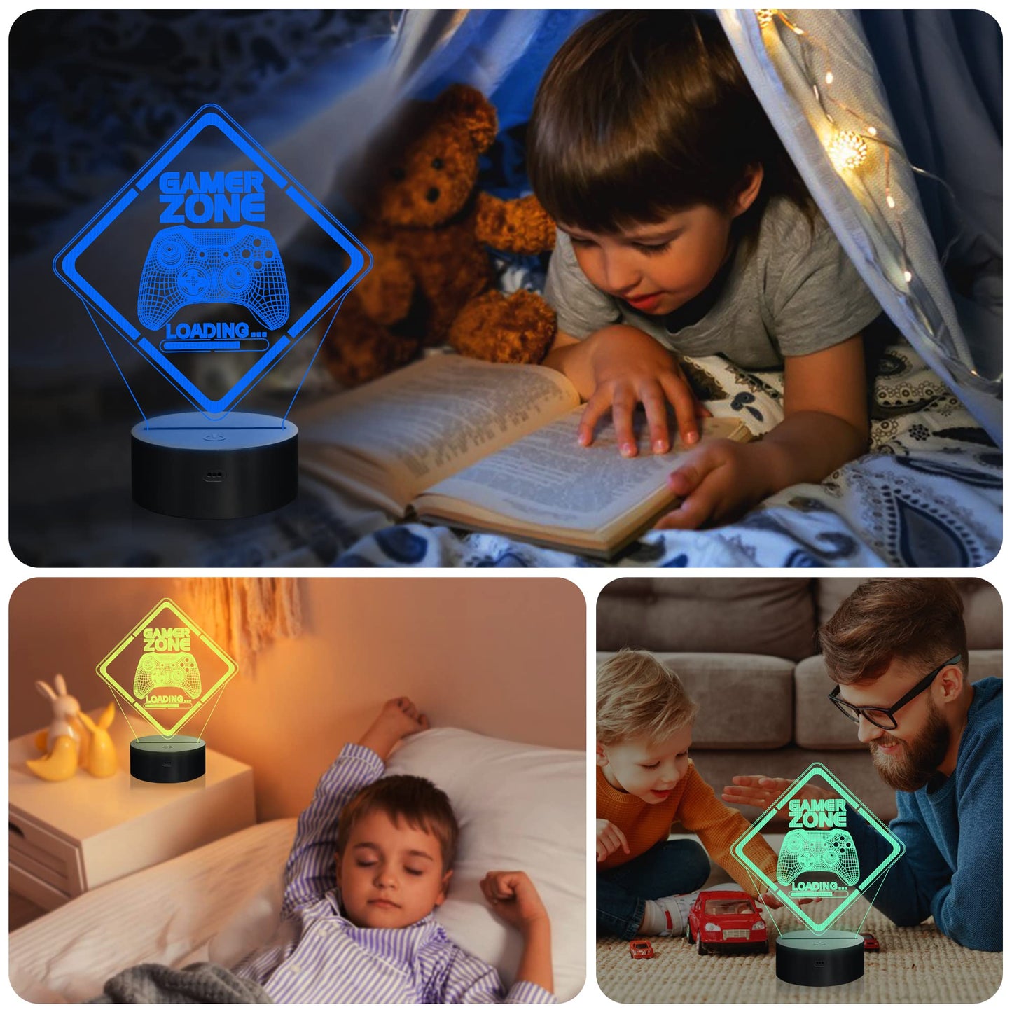 Skorter | Yuandian 3D Illusion Gamer Night Light - Multicolor Touch and Remote Control Lamp for Kids & Teens