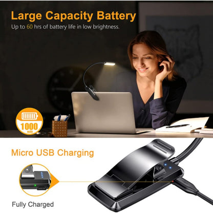 Skorter | Buy 9 LED USB rechargeable reading lamp for reading in bed - eye-friendly, stepless dimmable | Small lightweight clip-on reading lamp