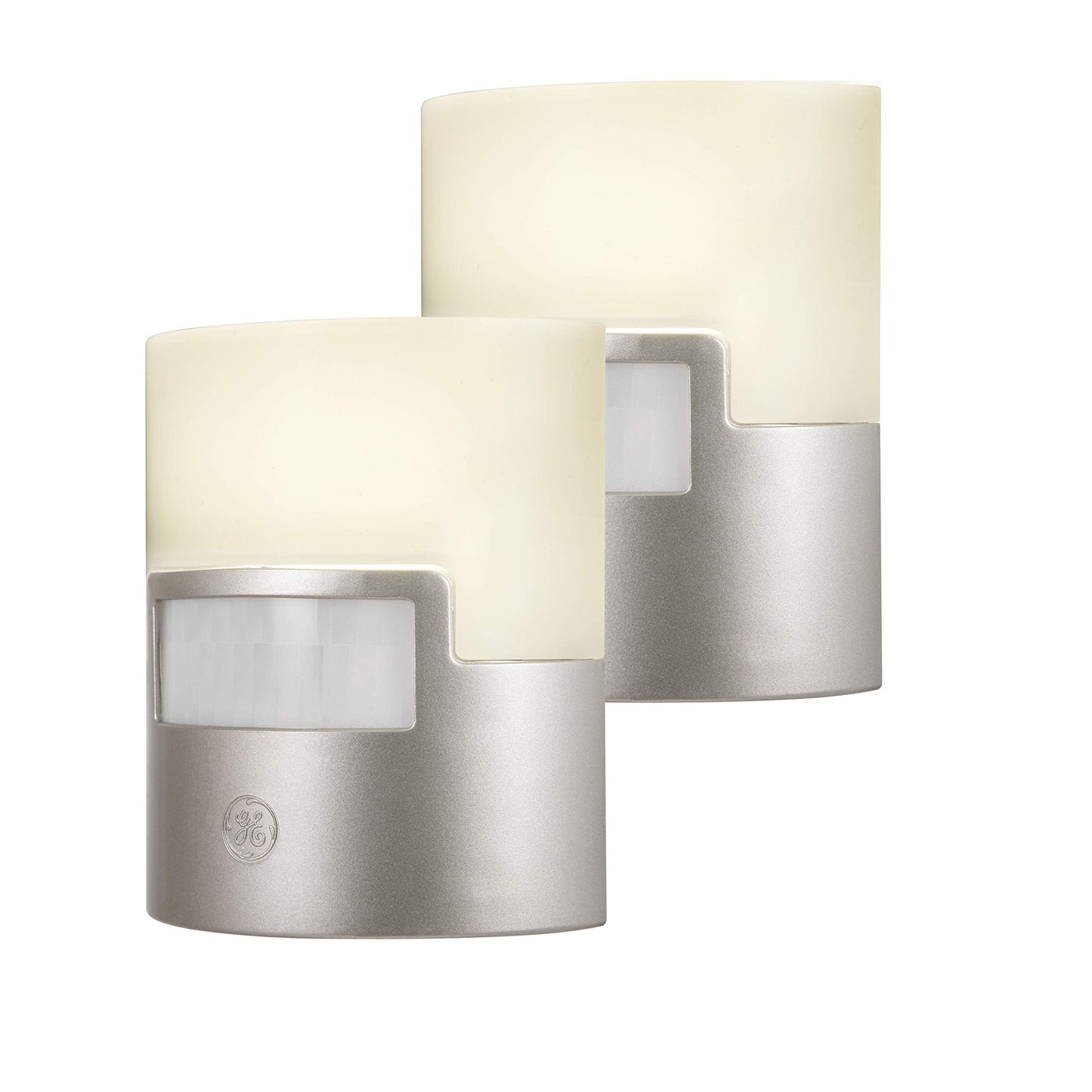 Skorter | Ge Led Motion Sensor Night Light, 40 Lumens, Soft White, Energy Efficient, 2 Pack, Silver