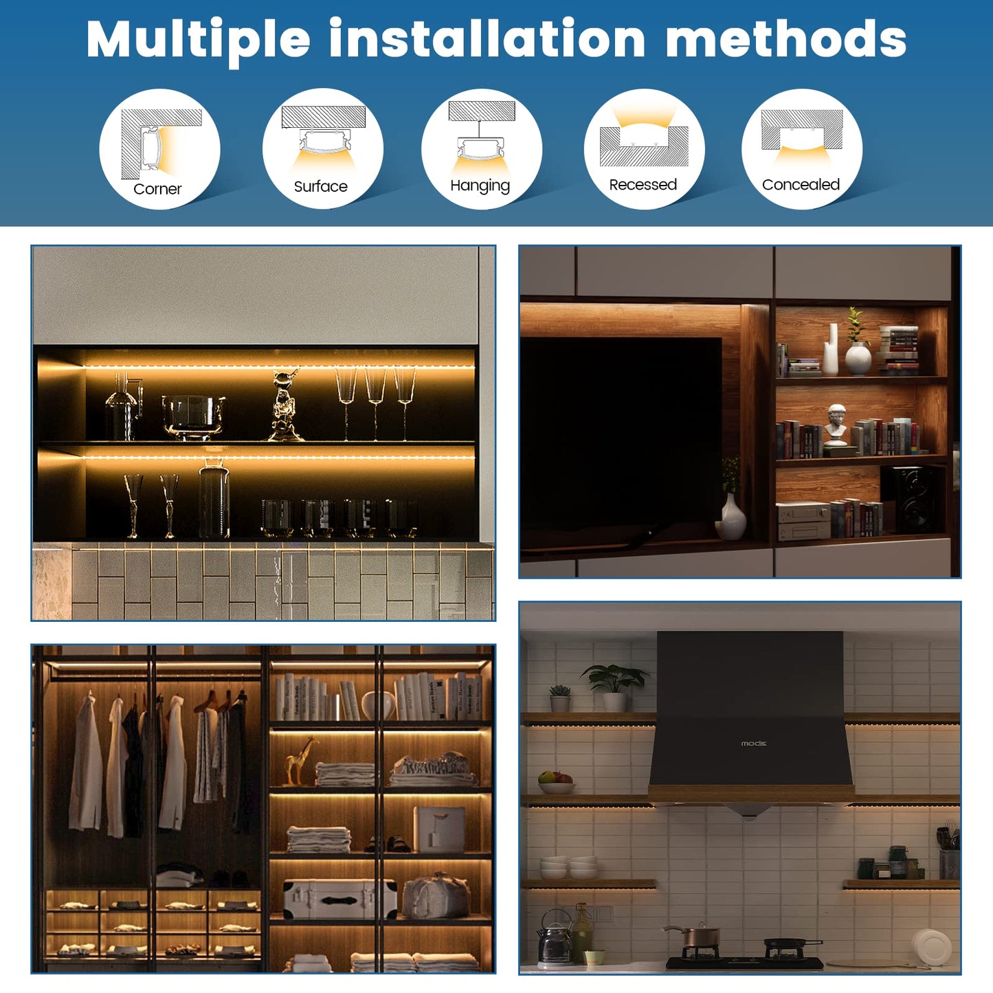 Skorter | Muzata 6Pack 3.3Ft Led Channel Black Aluminium U Shape With Smoke Colored Cover - Easy Installation