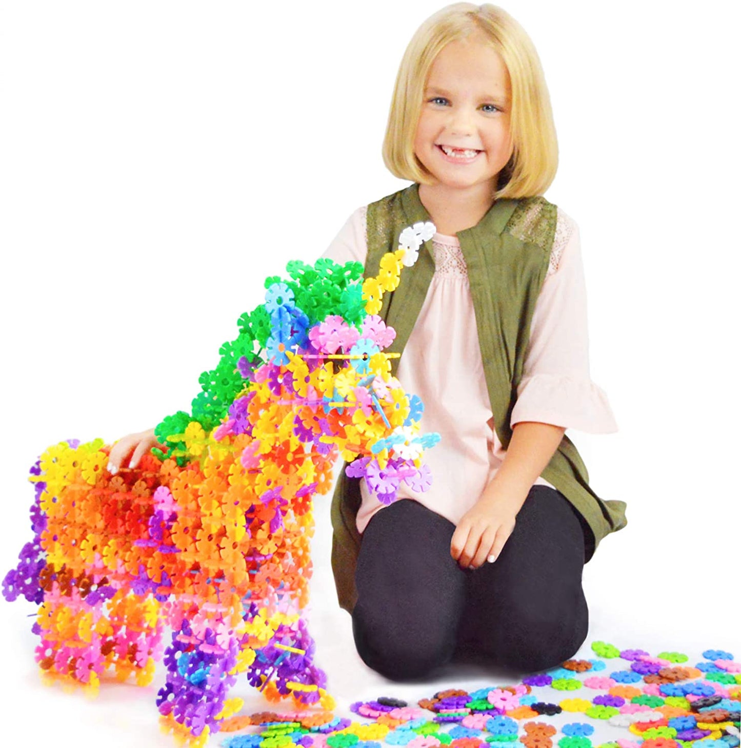 Skørter | Brain Flakes 500 Piece Connector Set - A Creative and Educational Alternative to Building Blocks - Tested for Children's Safety - A Great Stem Toy for Both Boys and Girls