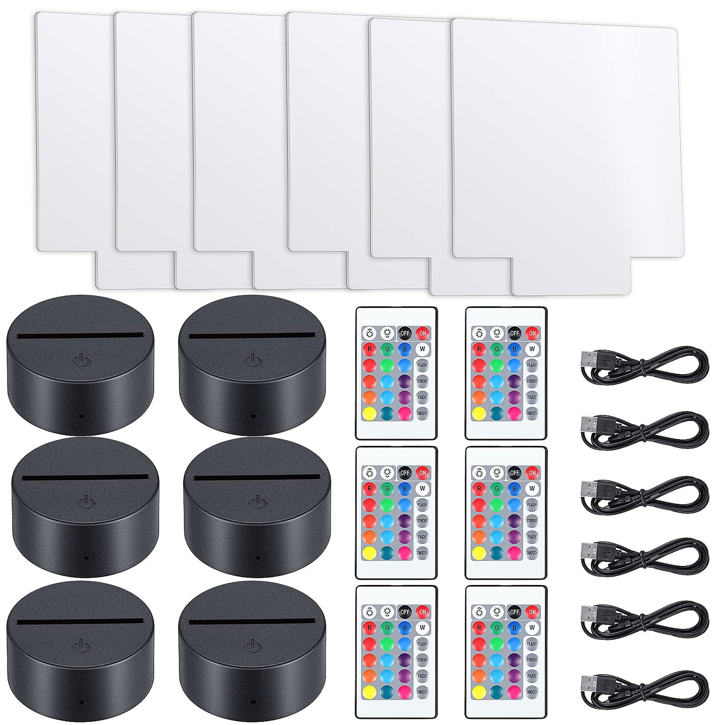 Skorter | Honoson 6 Set 3D Led Light Lamp Base With Remote Control, 16 Colors, Acrylic Display Stand