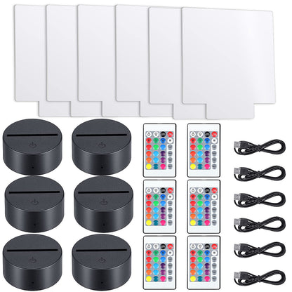 Skorter | Honoson 6 Set 3D Led Light Lamp Base With Remote Control, 16 Colors, Acrylic Display Stand