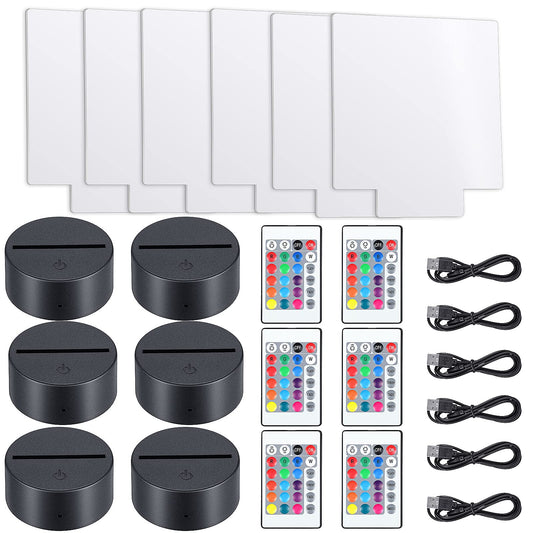 Skorter | Honoson 6 Set 3D Led Light Lamp Base With Remote Control, 16 Colors, Acrylic Display Stand