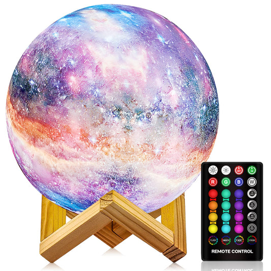 Skorter | Logrotate 7" 3D Moon Lamp - 16 Color LED Night Light With Remote Control, USB Rechargeable, Gift For Children