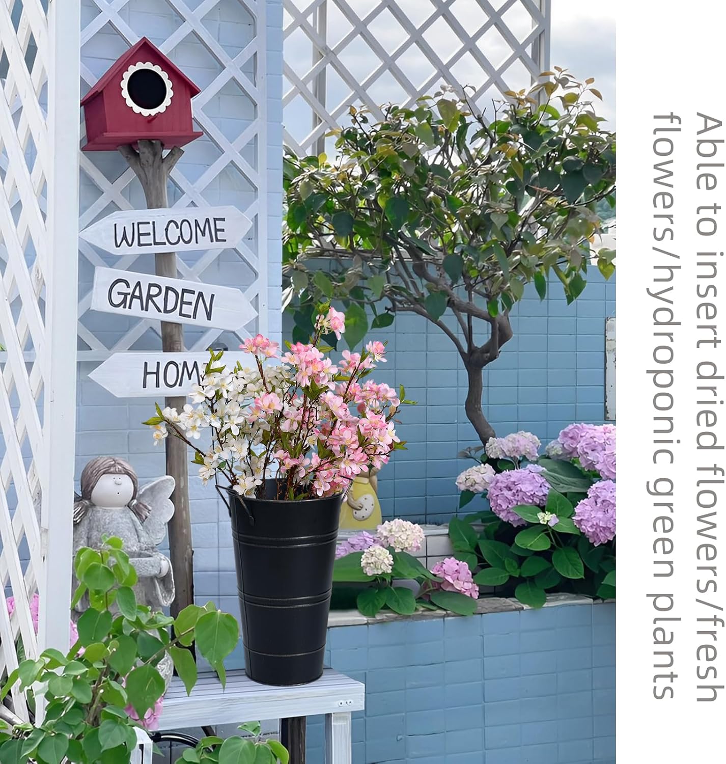 Skorter | Retro Iron Flower Bucket with Handles – Decorative Metal Flower Pot for Home