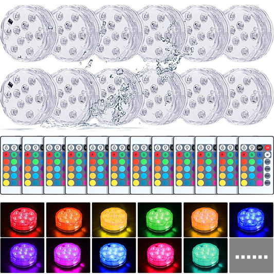 Skorter | Mudder Waterproof LED Lights - 12 Pack Submersible Color Changing Lights For Pool & Hot Tub