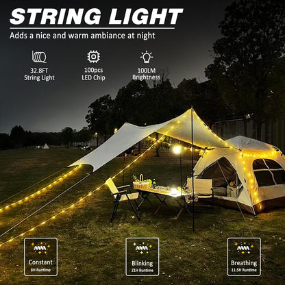 Skorter | Portable LED Camping String Light – USB Rechargeable Waterproof Fairy Lights for Outdoor & Indoor Use (10m)