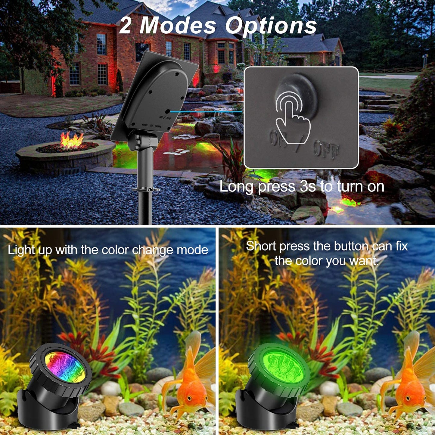 Skorter | T-Sun 3 In 1 Rgb Color Changing Solar Pond Lighting - Waterproof Led Spotlights For Garden & Pool