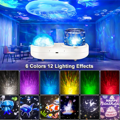 Skorter | Onxe Ocean Kids Night Light Projection - 360° Rotating Jellyfish Lamp With 7 Movies & Timer