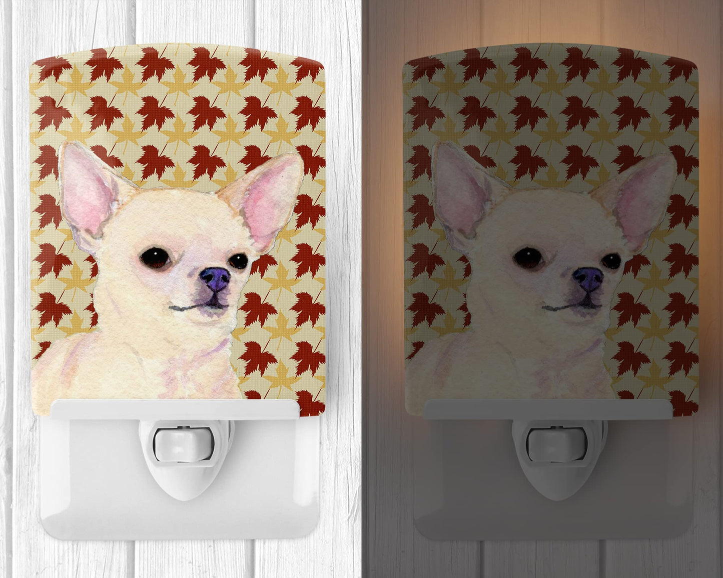 Skorter | Caroline's Treasures Chihuahua Night Lamp - Ceramic, Autumn Leaves Design, 6X4X3, Multicolored
