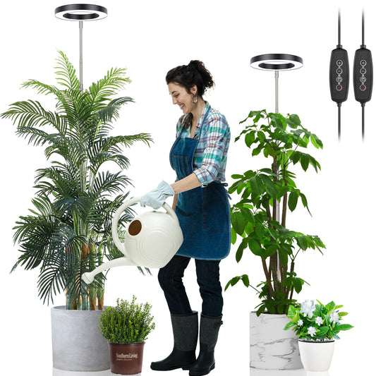 Skorter | Lordem Growth Light For Indoor Plants, 7.9" Full Spectrum Led Grow Light, Height Adjustable Grow Lamp With Automatic Timer 4H/8H/12H, 6 Dimmable Levels, Ideal For Large Tall Plants, 2 Packs, Black