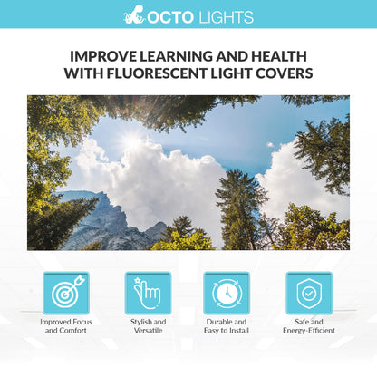 Skorter | Octo Light Fluorescent Light Covers - 2X4 Wood Mountain Sky - Focusing & Headache Relief