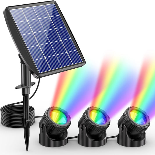 Skorter | Poposoap Solar Pond Lights, Rgb Led Pond Lights Waterproof Ip68, 2200Mah Battery Underwater Solar Light With Two Mode Options For Pond Fountain Pool Garden Decoration(3 Headlamp)