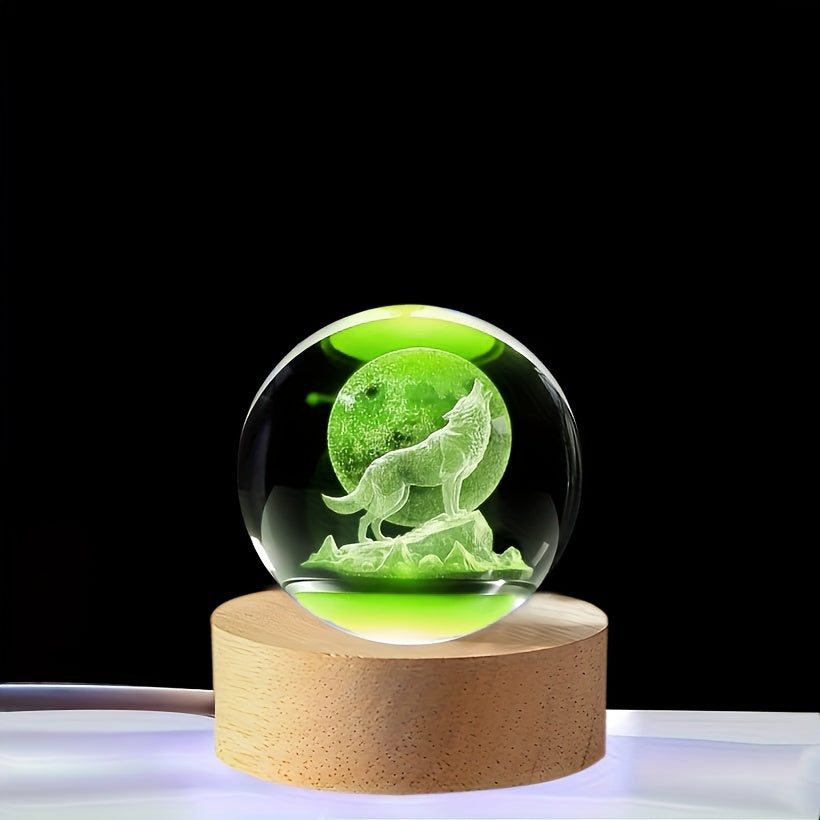 Skorter | WolfLamp - 3D Howling Wolf Glass Snow Globe USB Night Light