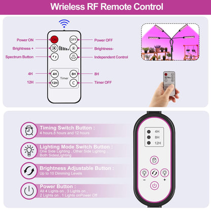 Skorter | Leclstar 300W LED Grow Light For Indoor Plants, Full Spectrum, Adjustable Stand, Timer, Dual Controls
