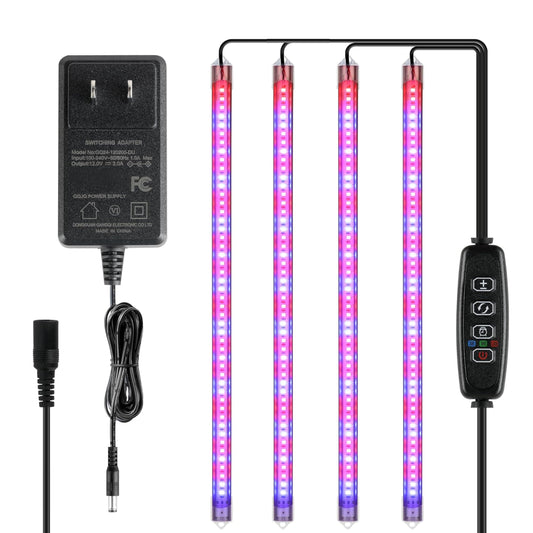 Skorter | Ipower 60W Led Grow Lights - Full Spectrum Plant Strips, Auto Timer, 10 Dimmable Levels, 4 Tub