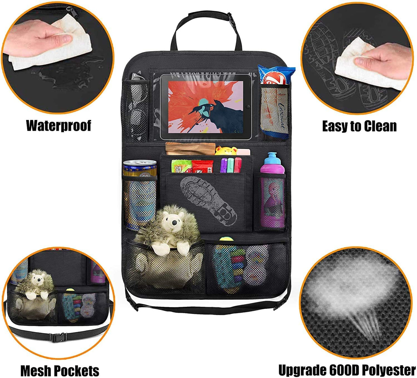 Skørter | ULEEKA Backseat Organizer with 10" Cup Holder, 9 Storage Pockets Backseat Protectors Kick Mats for Kids Toddlers, Travel Gear, Black, 2 Pack