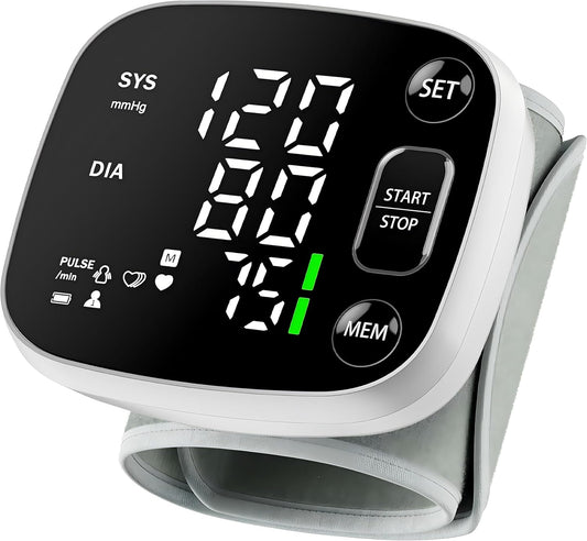 Skorter | Oklar Blood Pressure Monitors for Home Use Rechargeable Wrist Digital BP Machine Cuff with LED Backlit Screen, Voice Broadcast, 240 Memory Storage for 2 Users with Carrying Handle