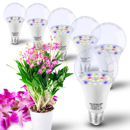 Skorter | Alide E26 LED Plant Growth Light Bulbs, Full Spectrum 5000K, 100W Equivalent, 6 Pack