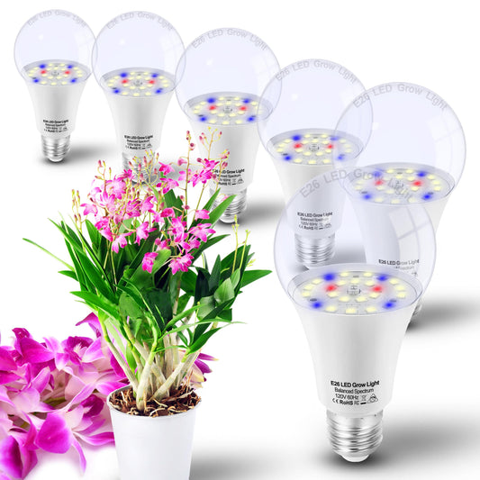 Skorter | Alide E26 LED Plant Growth Light Bulbs, Full Spectrum 5000K, 100W Equivalent, 6 Pack