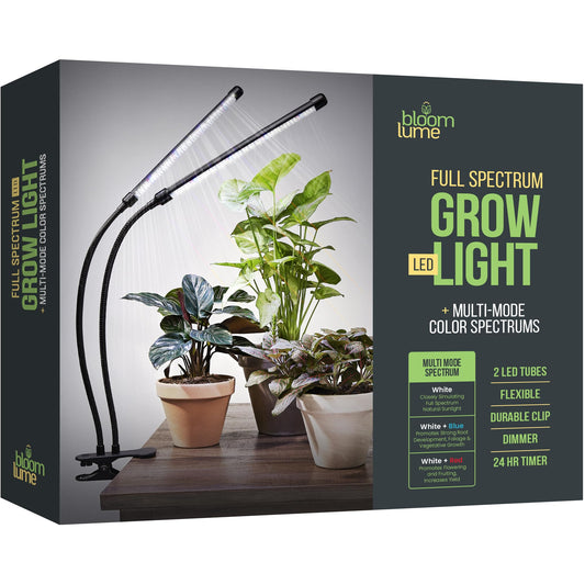 Skorter | Bloom Lume Led Grow Light For Indoor Plants Full Spectrum - Has Multiple Mode Color Spectrum, Dimmable, Automatic Timer, Clip On Goose Neck Lamp