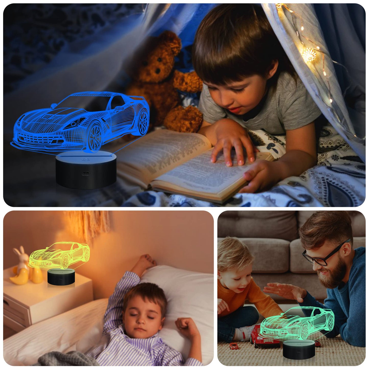 Skorter | Yuandian 3D Led Racing Car Night Light - 16 Colors, Usb & Battery, Touch Control, Gift For Men