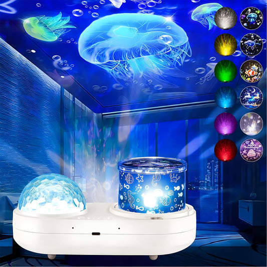Skorter | Onxe Ocean Kids Night Light Projection - 360° Rotating Jellyfish Lamp With 7 Movies & Timer