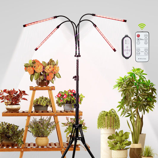 Skorter | Wtintell Led Growth Light For Indoor Plants, Led Plant Growth Light With Stand, Led Full Spectrum, 10 Dimmable Levels, 3 Modes Timing, Tripod Adjustable 15-72 Inches.