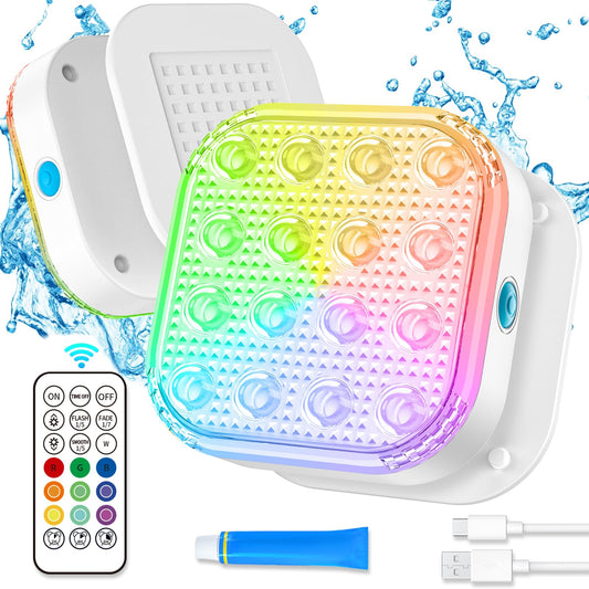 Skorter | Submersible Led Light With Remote Control, Waterproof Underwater Led Light Rechargeable Battery 16 Color Changing Lamp Magnetic Floating Submersible Light For Pool Vase Aquarium Decor (Ultra-Thin 2-Sets)