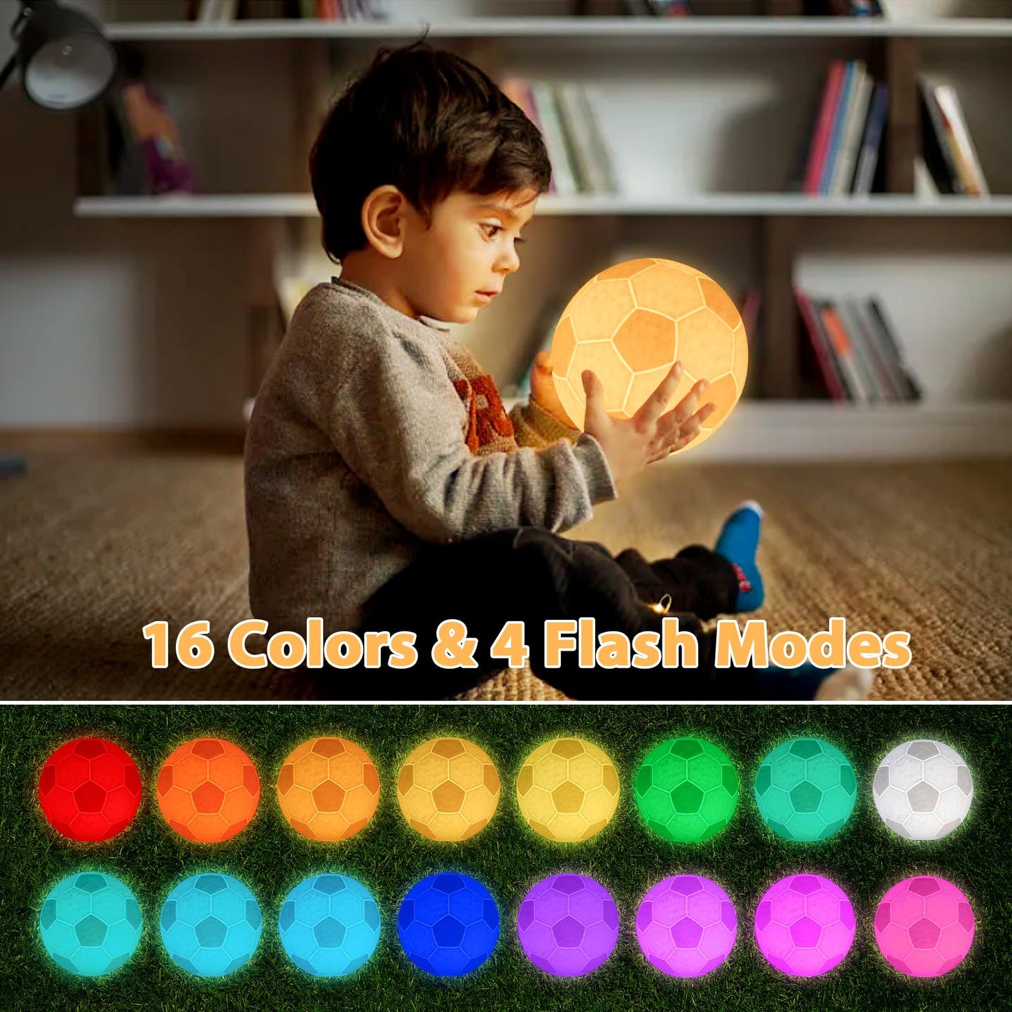 Skorter | Balkwan Football Night Light - 16 Color Changing Moon Lamp For Kids, Dimmable With Remote Control