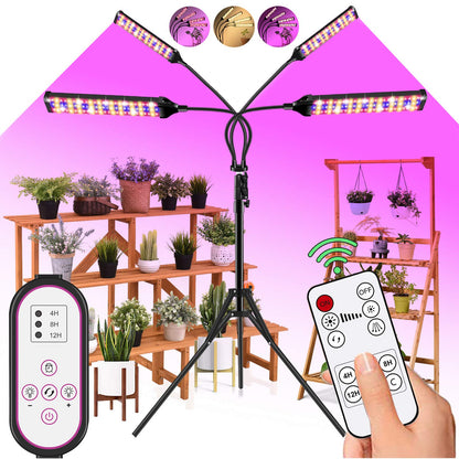 Skorter | Leclstar 300W LED Grow Light For Indoor Plants, Full Spectrum, Adjustable Stand, Timer, Dual Controls