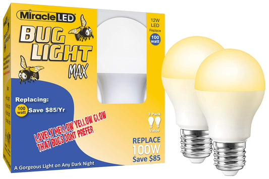 Skorter | Miracle Led Yellow Bug Light Max - 100W Equivalent A19 Outdoor Light Bulb - 2 Pack for Porch & Terrace