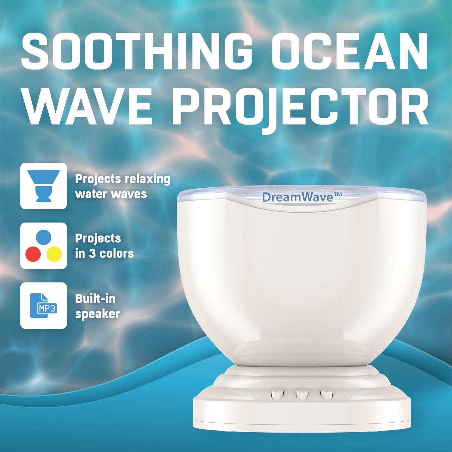Skorter | Gideon Ocean Wave Projector LED Night Light with Speakers - 12 LEDs, 8 Colors, 2 Piece Set