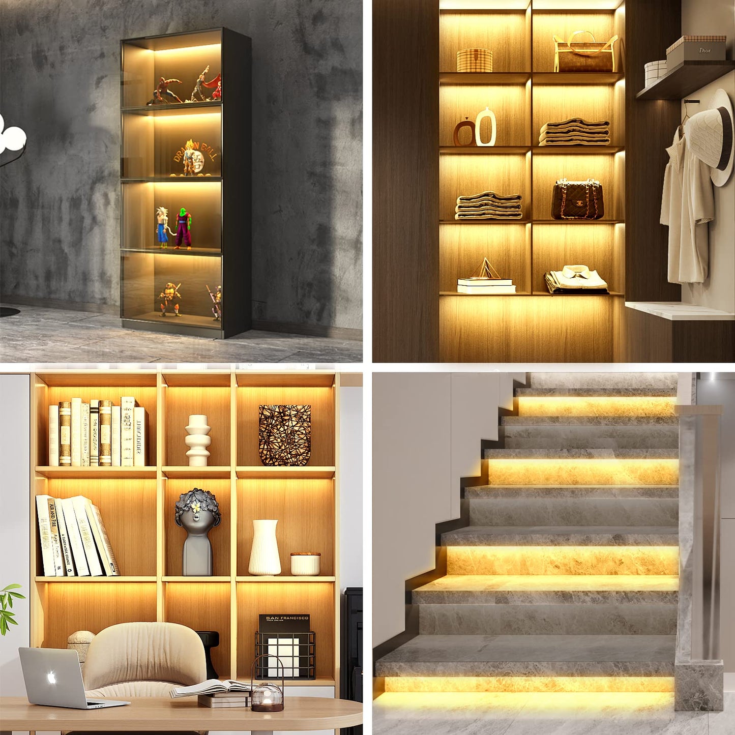 Skorter | Wobane LED Shelf Lighting Kit, 4Pcs 20" Warm White Strip Lights For Cabinets & Displays