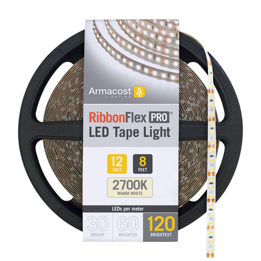 Skorter | Armacost Lighting 8.2 Foot White LED Tape Light, 120 LEDs/Meter, 2700K Warm White, Copper