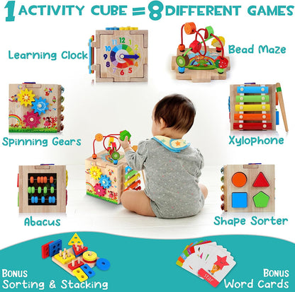 Skorter | EduCube 8-in-1 – Montessori Wooden Learning Toy for Toddlers (18+ Months)