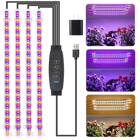 Skorter | Rwntao Fire Strip Grow Light For Indoor Plants, Red & Blue & Yellow Full Spectrum Led Grow Light Strips With Auto On/Off 3/9/12H Timer, 10 Dimmable Levels For Greenhouse Succulent (13 In)