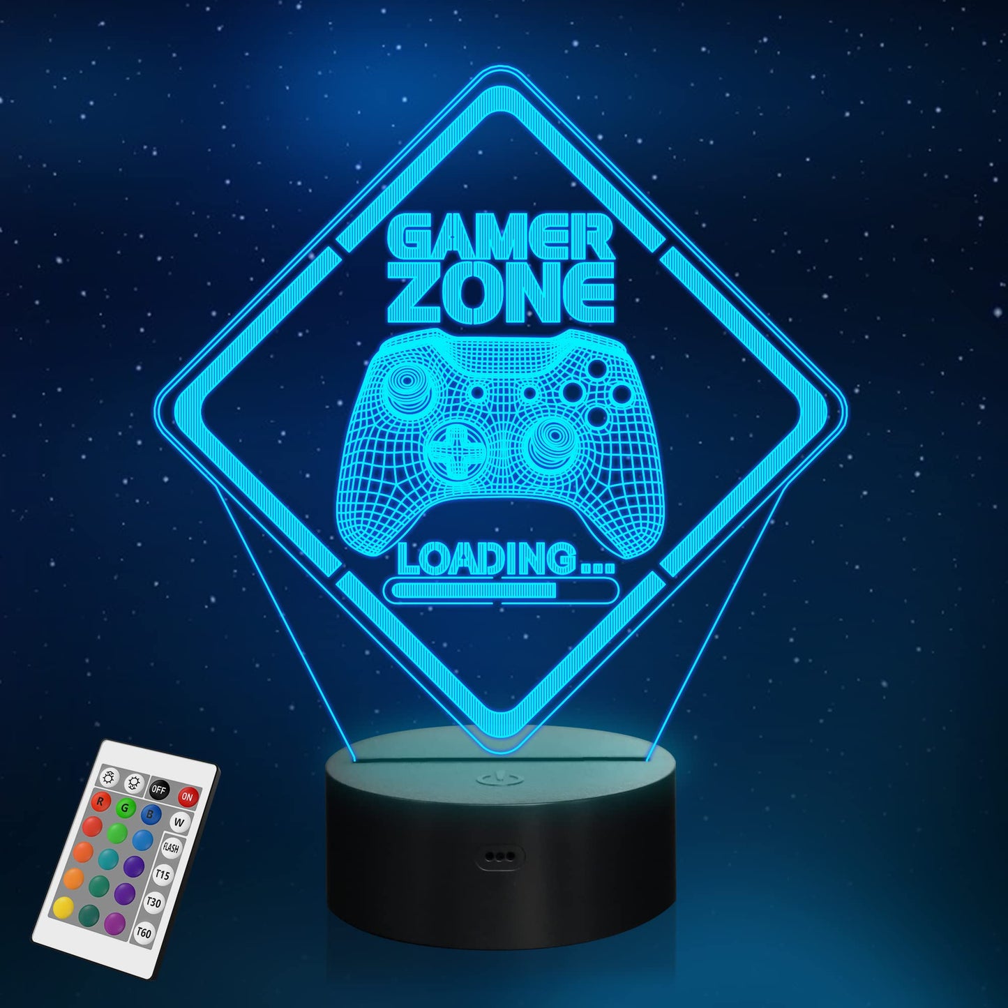 Skorter | Yuandian 3D Illusion Gamer Night Light - Multicolor Touch and Remote Control Lamp for Kids & Teens