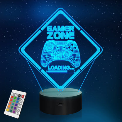 Skorter | Yuandian 3D Illusion Gamer Night Light - Multicolor Touch and Remote Control Lamp for Kids & Teens