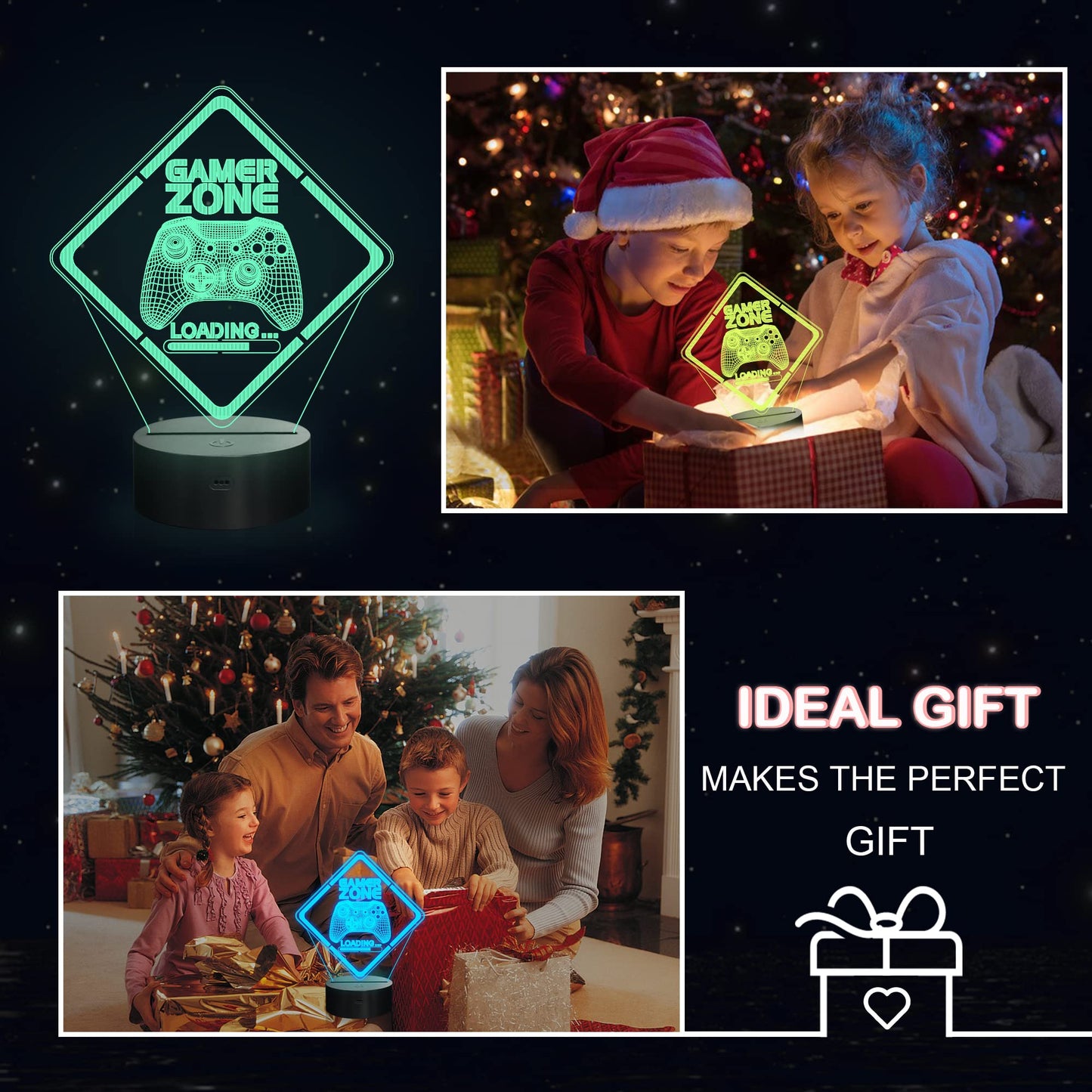 Skorter | Yuandian 3D Illusion Gamer Night Light - Multicolor Touch and Remote Control Lamp for Kids & Teens