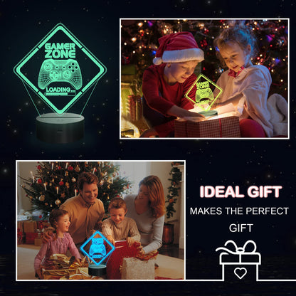 Skorter | Yuandian 3D Illusion Gamer Night Light - Multicolor Touch and Remote Control Lamp for Kids & Teens
