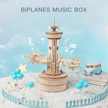 Skorter | DIY 3D Wooden Puzzle Music Box Model Kit - Assembly Set Plane - Control Tower