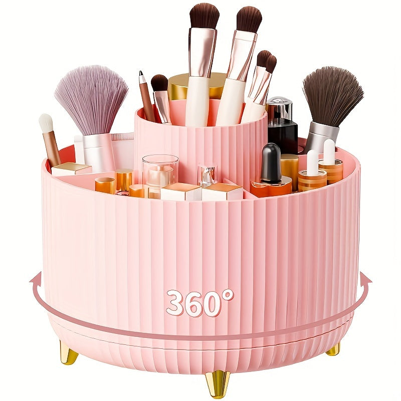 Skorter | 360° Rotation Make-up Organizer – Durable Plastic Cosmetic Storage Box with 5 Compartments