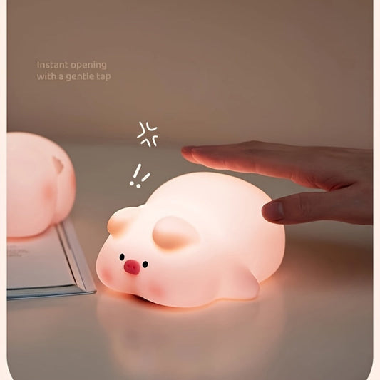 Skorter | PiggyGlow - Cute Pink Pig LED Night Light, Rechargeable and Touch Controlled